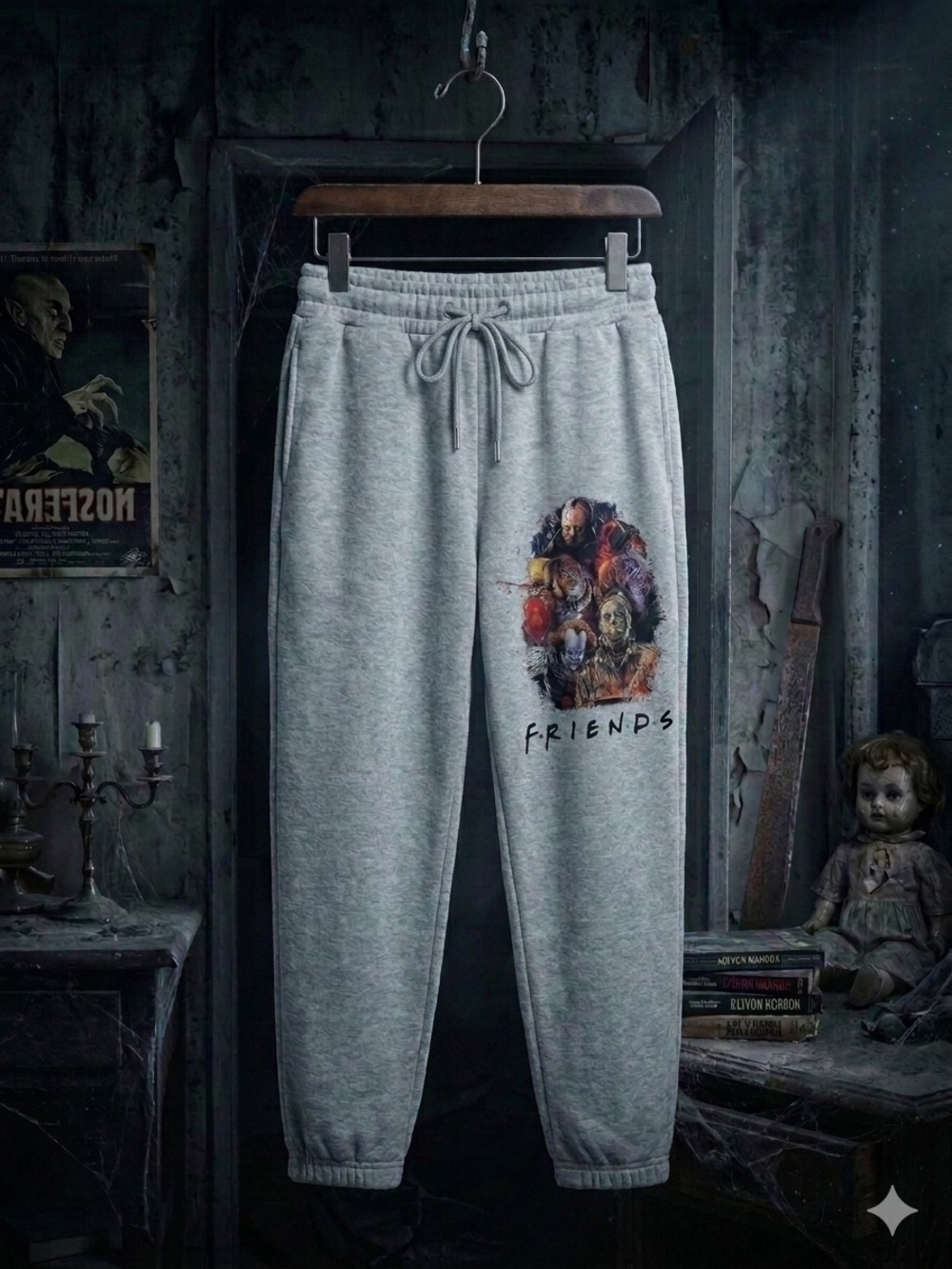 Gray Horror Halloween 'Friends' Graphic Jogger Pants for Women